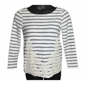 Cupio Embroided Striped Scoop Neck Top Back Tie Cotton Blouse BOHO Size Small